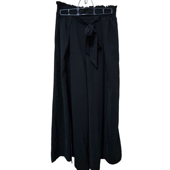 Grace Karin Black Wide-Leg Palazzo Pants With Tie Waist gaucho culottes elegant - Picture 1 of 7